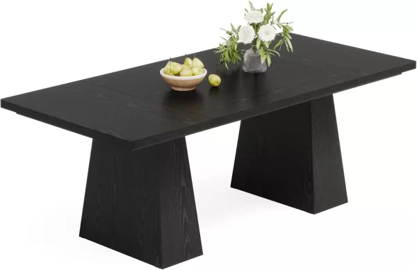 Inch Black Dining Table for 4-6, Modern Kitchen Table with Sturdy Tapered Wood Legs, Rectangular Dinner Table with Large Tableto - Image 6