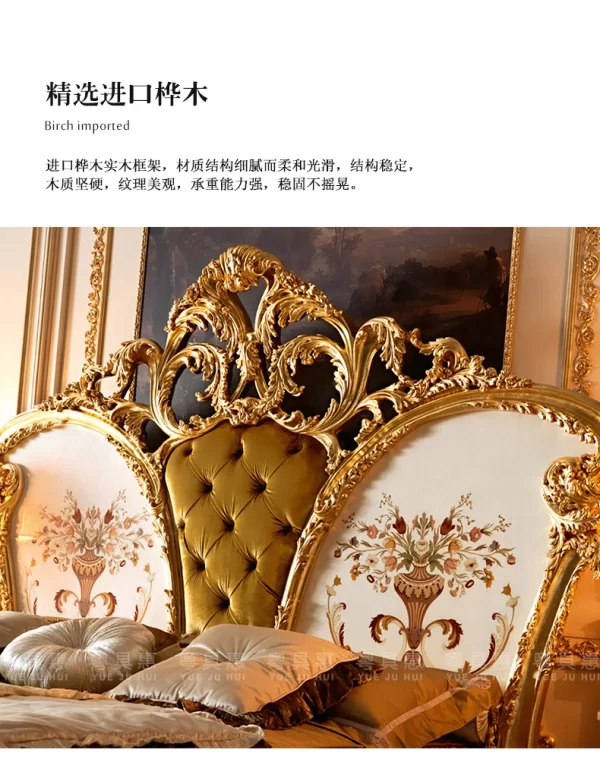 Solid Wood European Bed Gold Ltalian Style Confortable Twin High Quality Bed Apartment Fashionable Wedding Muebles Furniture - Image 10