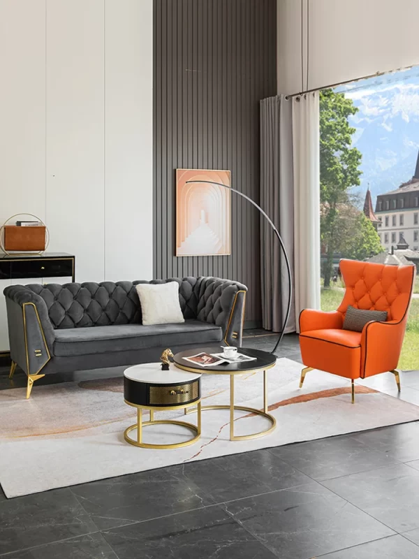 Accessible luxury sofa scandinaviandouble velvet casual modern pull button living room beauty salon three-person fabric sofa - Image 2