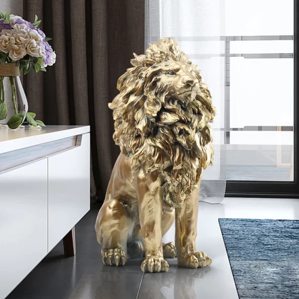 Golden Lion Statue Floor Home Decor Art Big Resin Sculpture New Year 2022 Indoor Large Luxury Ornament Sculpture Modern - Image 7