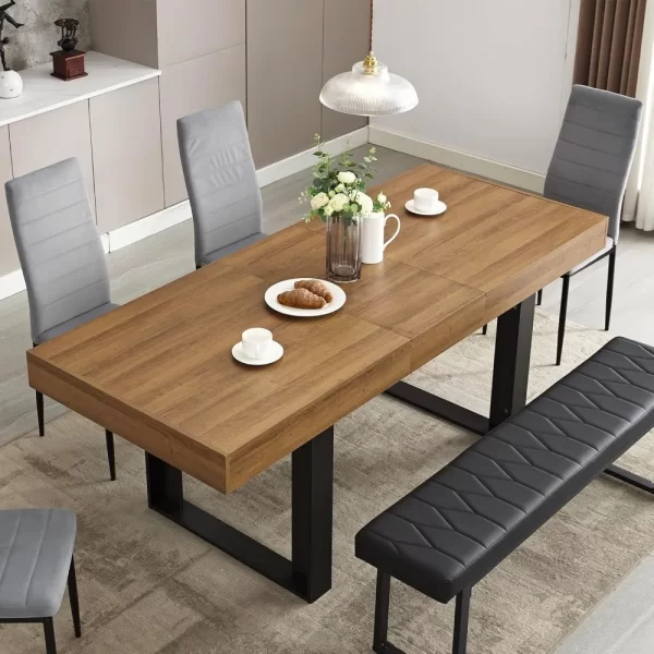 63”-79” Extendable Dining Room Table, Modern Farmhouse Wooden Kitchen Table, Long Expandable Dining Table for 6 8 10, Large Exp