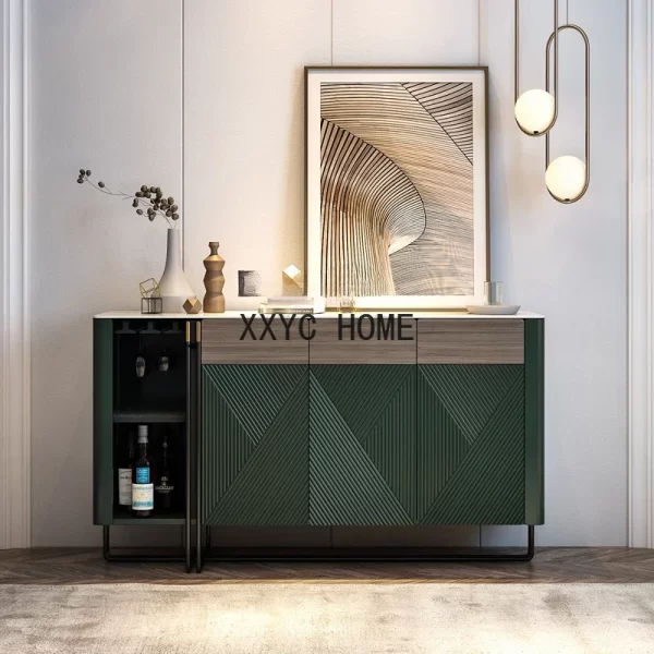 Luxury Style Stone Plate Dining Edge Tea Cabinet Modern Minimalist Living Room Dining Room Dark Green Hallway Side Cabinet - Image 2