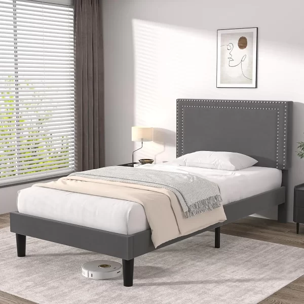 bed.Full Size Upholstered Platform Bed Frame with 4 Storage Drawers, Adjustable Velvet Rivets Headboard, Wooden Slats Support - Image 7