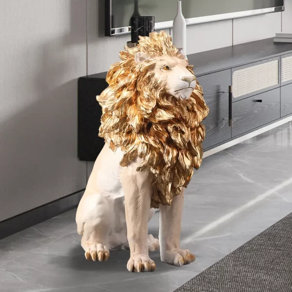 Golden Lion Statue Floor Home Decor Art Big Resin Sculpture New Year 2022 Indoor Large Luxury Ornament Sculpture Modern - Image 2