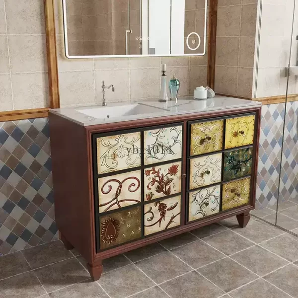 #American bathroom cabinet light luxury hand wash cabinet retro bathroom oak washbasin cabinet integrated villa high-end - Image 9