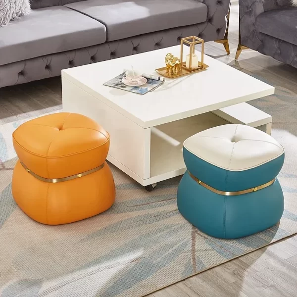 Living Room Small Stool Italian Light Luxury Creative Fashion Sofa  Coffee Table Short Leather Pier Solid Wood Change Shoes