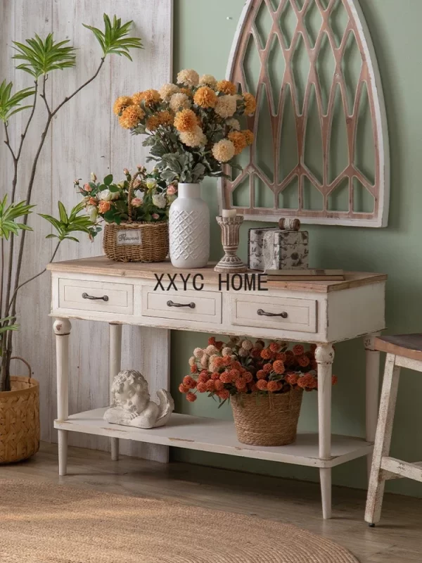 Console Tables Solid Wood Wall Cabinet with Drawer Homestay Hotel Console Household Flower Rack - Image 2