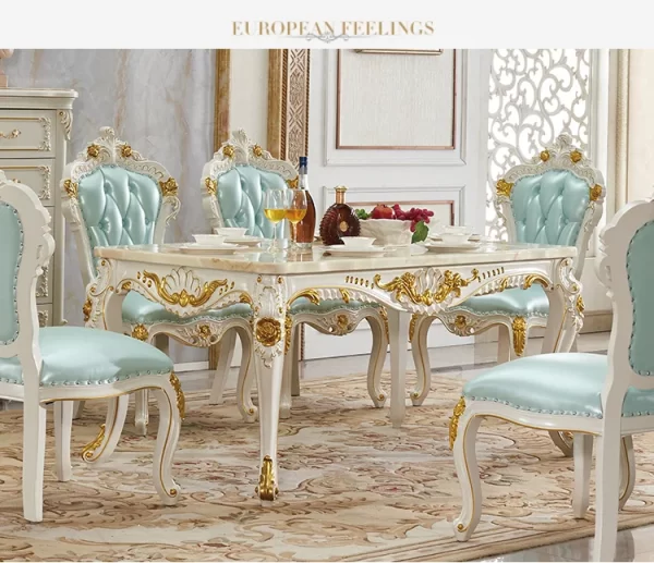 European dining table solid wood marble surface gold painted square dining table villa set - Image 7