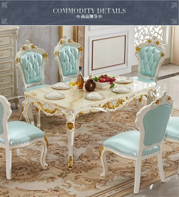 European dining table solid wood marble surface gold painted square dining table villa set - Image 8