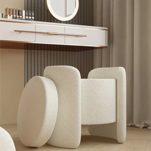 MOMO Cream Style Makeup Stool Home Simple Girls Bedroom Dressing Stool Storage Storage Round Stool Dressing Table Stools - Image 3