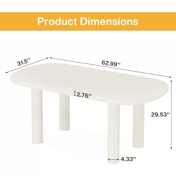 Oval Dining Table for 6 People, 63-Inch Modern Cream White Kitchen Table, Wood Dinner Table with Cylindrical Legs(Only Table) - Image 2