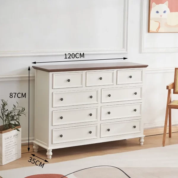 American retro cream chest of drawers French storage cabinet Master bedroom bed end nine chest of drawers Solid wood bedroom sto - Image 16