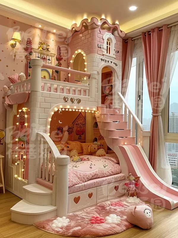 Kids Room Full House Custom Castle Bed Girl Princess Bunk Bed Deluxe European-style Family hotel bed - Image 15