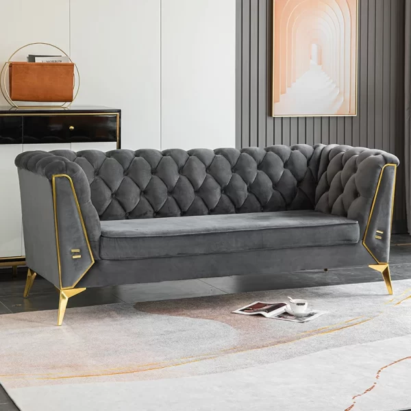 Accessible luxury sofa scandinaviandouble velvet casual modern pull button living room beauty salon three-person fabric sofa - Image 25