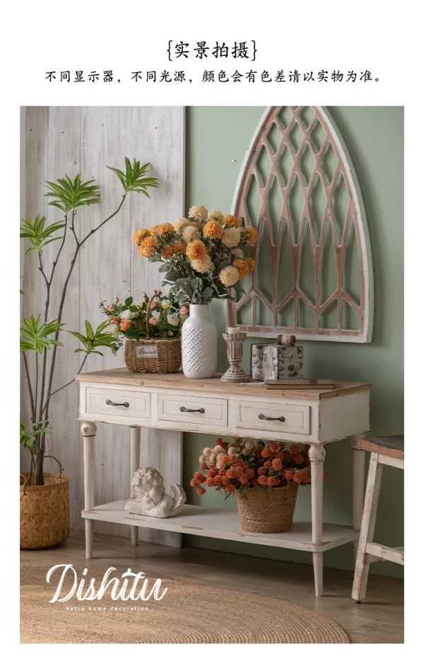 Console Tables Solid Wood Wall Cabinet with Drawer Homestay Hotel Console Household Flower Rack - Image 12