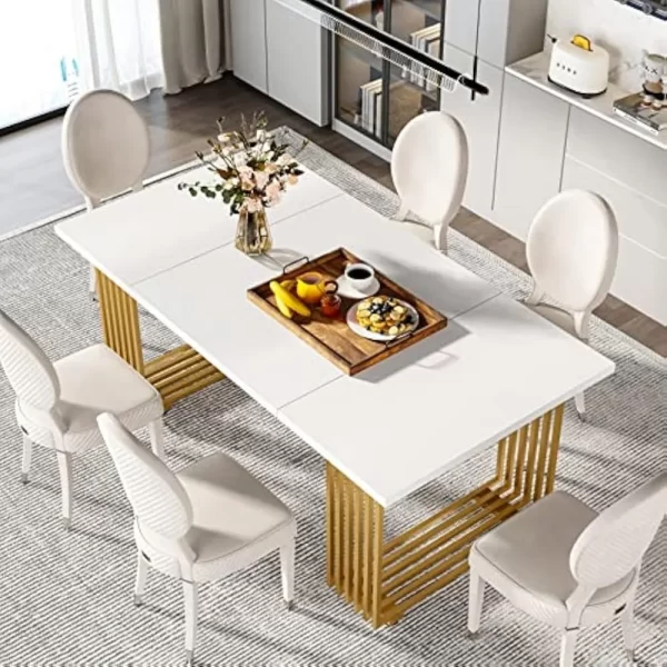 Modern Dining Table for 6-8 People, 70.8-in White Dining Room Table, Wooden Kitchen Table, Rectangular Dinner Table for Dining - Image 5