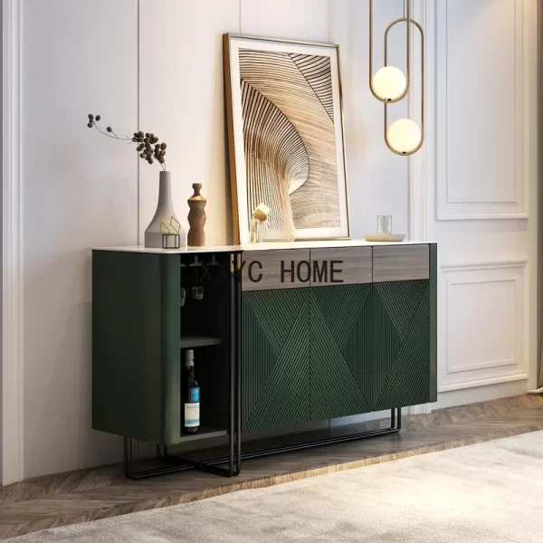 Luxury Style Stone Plate Dining Edge Tea Cabinet Modern Minimalist Living Room Dining Room Dark Green Hallway Side Cabinet - Image 3