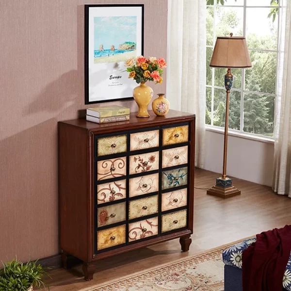 American painted solid wood multi-grid drawer cabinet household antique storage cabinet - Image 7