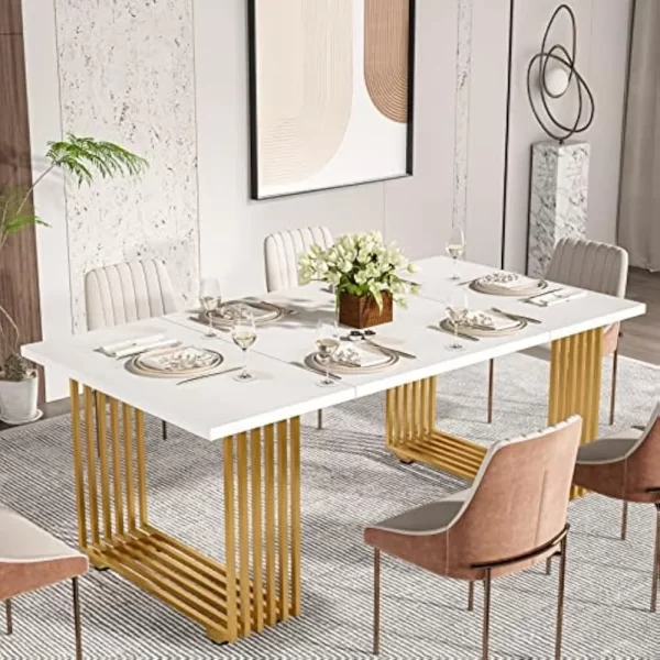 Modern Dining Table for 6-8 People, 70.8-in White Dining Room Table, Wooden Kitchen Table, Rectangular Dinner Table for Dining - Image 3