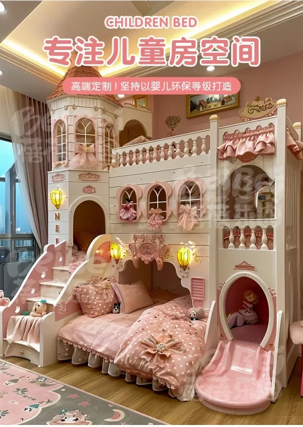 Kids Room Full House Custom Castle Bed Girl Princess Bunk Bed Deluxe European-style Family hotel bed - Image 8