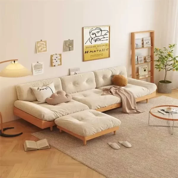 Living Room Nordic Modern Simple Solid Wood Sofa One Set Two Set Three Set Soft and Comfortable Combination Fabric Sofa - Image 3