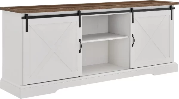 Corbin Modern Farmhouse Sliding X Barn Door Tv Stand For Tvs Up To 80 Inches, 70 Inch, Reclaimed Barnwood And Brushed White