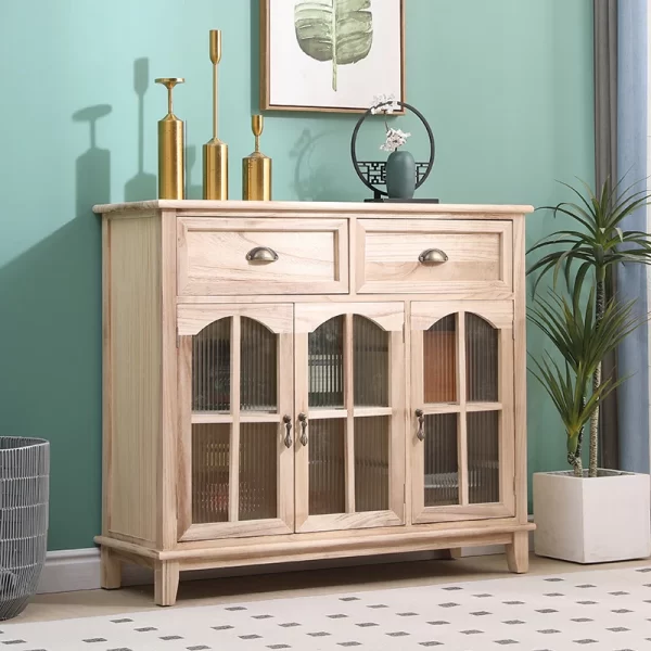 New Chinese-style solid wood dining side cabinet integrated against the wall, retro tea cabinet entry rattan storage cabinet, li - Image 5