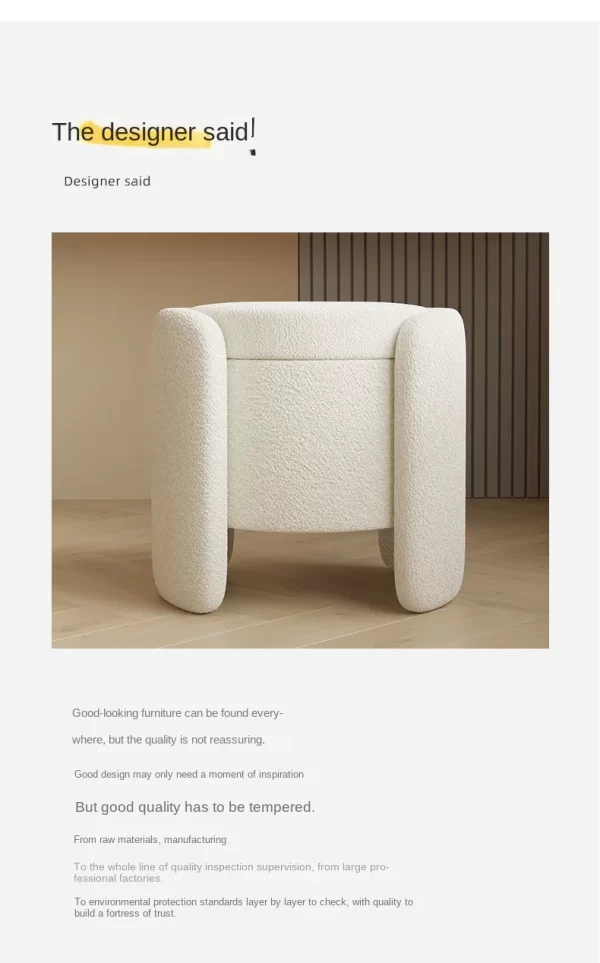 MOMO Cream Style Makeup Stool Home Simple Girls Bedroom Dressing Stool Storage Storage Round Stool Dressing Table Stools - Image 14