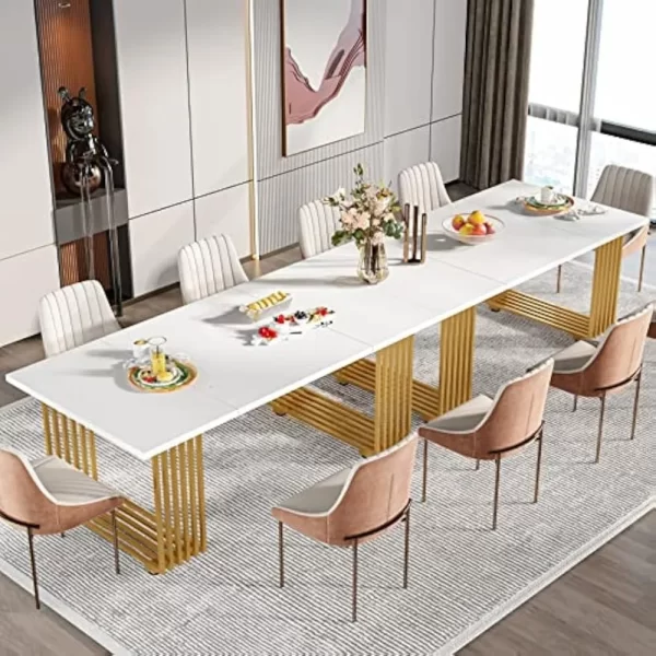 Modern Dining Table for 6-8 People, 70.8-in White Dining Room Table, Wooden Kitchen Table, Rectangular Dinner Table for Dining - Image 6