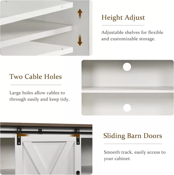 White TV Stand for 65 inch TV for Living Room, Modern Farmhouse Barn Door TV Stand with Storage Cabinets and Adjustable Shelves - Image 3