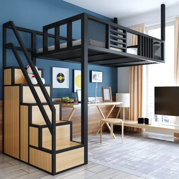 Elevated bed, loft style bed, bed, table, duplex second floor bed, apartment, energy-saving space, single upper floor, loft - Image 4