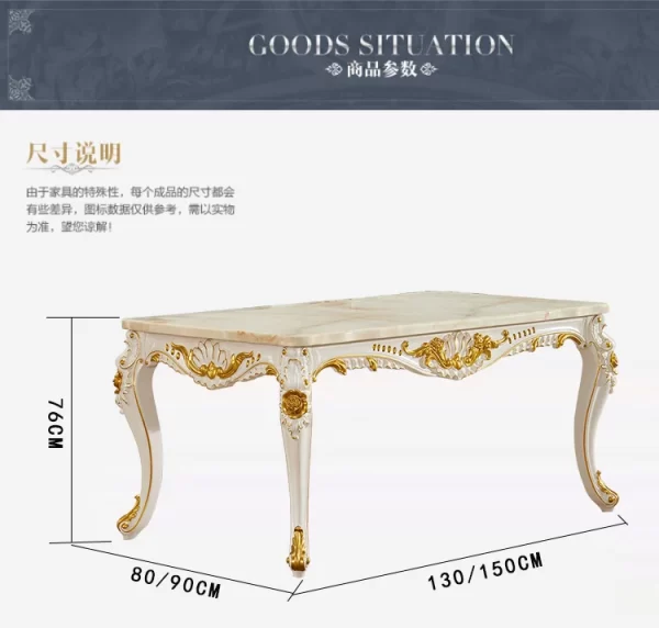 European dining table solid wood marble surface gold painted square dining table villa set - Image 16