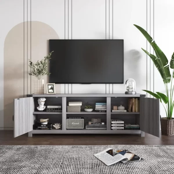 Farmhouse TV Stand with Two Barn Doors and Storage Cabinets for Televisions up to 65+ Inch, Entertainment Center Console Table - Image 12