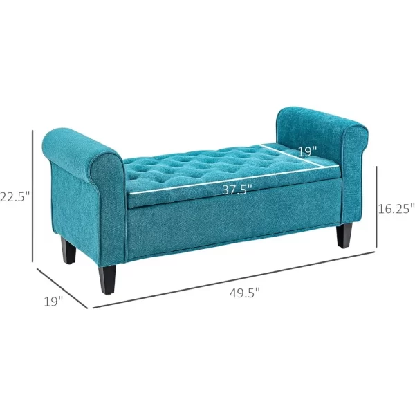 50" Storage Ottoman Bench, Upholstered End of Bed Bench with Rolled Arms, Wood Legs, Button Tufted Storage Bench - Image 3