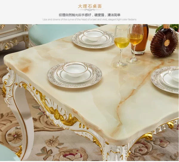 European dining table solid wood marble surface gold painted square dining table villa set - Image 10