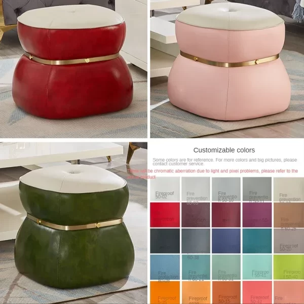 Living Room Small Stool Italian Light Luxury Creative Fashion Sofa  Coffee Table Short Leather Pier Solid Wood Change Shoes - Image 4