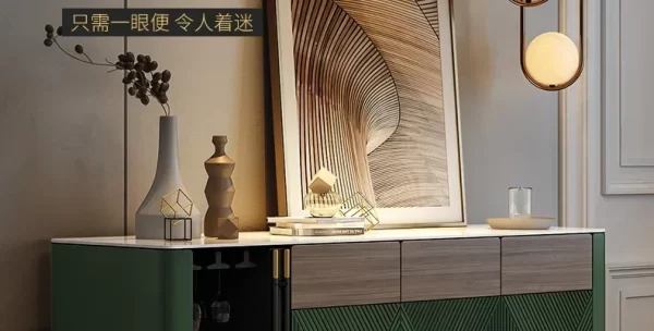 Luxury Style Stone Plate Dining Edge Tea Cabinet Modern Minimalist Living Room Dining Room Dark Green Hallway Side Cabinet - Image 8