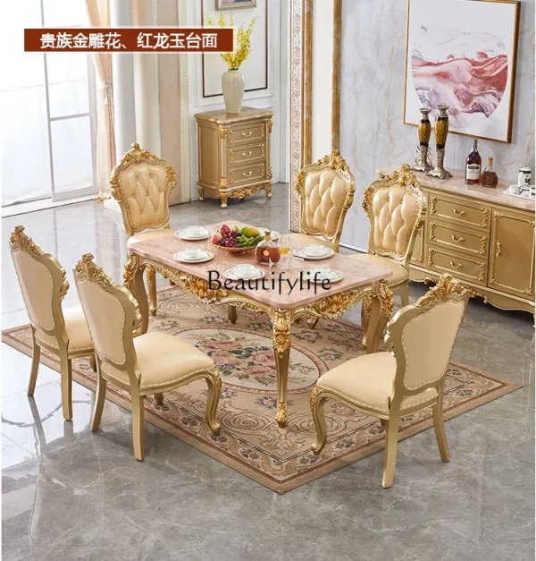 European dining table solid wood marble surface gold painted square dining table villa set - Image 5