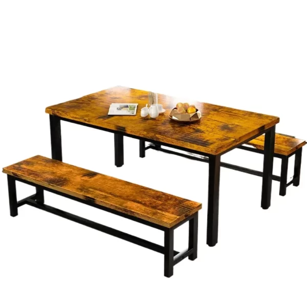 Restaurant dining table set, kitchen set with 2 benches 43.3x23.6x28.5 inches, bench 38.5x11.8x17.5 industrial brown - Image 12