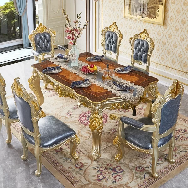 Luxury restaurant furniture, marble round dining table, European style home decor, oak - Image 2