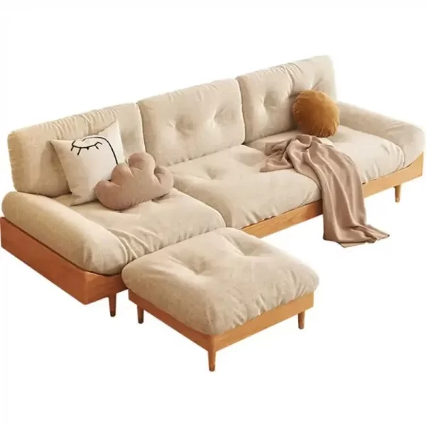 Living Room Nordic Modern Simple Solid Wood Sofa One Set Two Set Three Set Soft and Comfortable Combination Fabric Sofa - Image 2