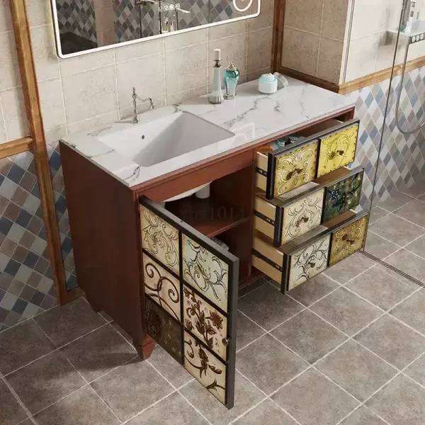 #American bathroom cabinet light luxury hand wash cabinet retro bathroom oak washbasin cabinet integrated villa high-end - Image 12