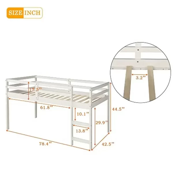 Twin Loft Bed Desk Storage Cabinet Rolling Desk Kids Teenagers Functional Aesthetic Bunk Bed White Durable Portable Guardrails - Image 2