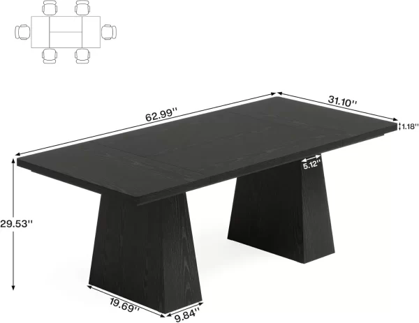 Inch Black Dining Table for 4-6, Modern Kitchen Table with Sturdy Tapered Wood Legs, Rectangular Dinner Table with Large Tableto - Image 2