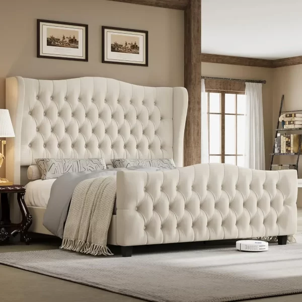 Queen Size 54.3” Tall Platform Bed Frame with Deep Button Tufted Wingback Headboard and Footboard,  ZL - Image 7