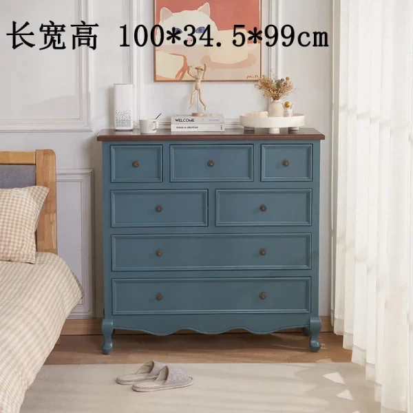 American retro cream chest of drawers French storage cabinet Master bedroom bed end nine chest of drawers Solid wood bedroom sto - Image 14