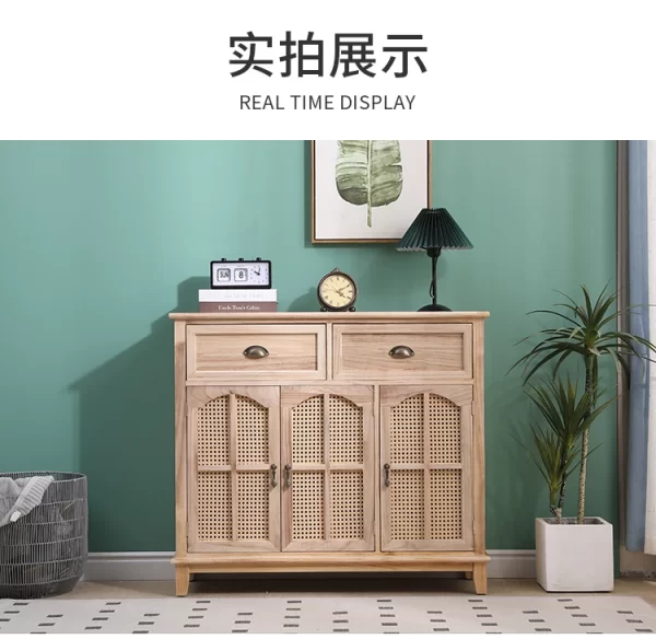 New Chinese-style solid wood dining side cabinet integrated against the wall, retro tea cabinet entry rattan storage cabinet, li - Image 21