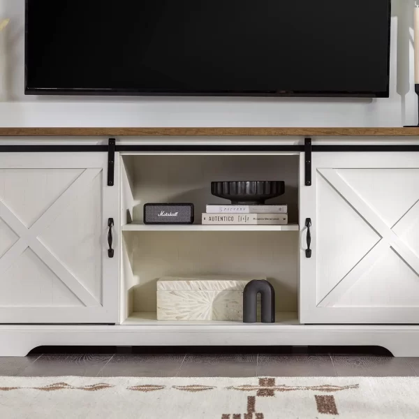 Corbin Modern Farmhouse Sliding X Barn Door Tv Stand For Tvs Up To 80 Inches, 70 Inch, Reclaimed Barnwood And Brushed White - Image 4