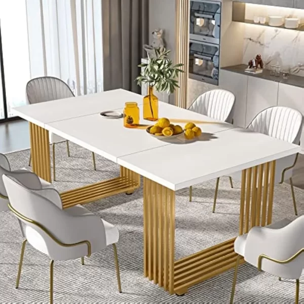 Modern Dining Table for 6-8 People, 70.8-in White Dining Room Table, Wooden Kitchen Table, Rectangular Dinner Table for Dining