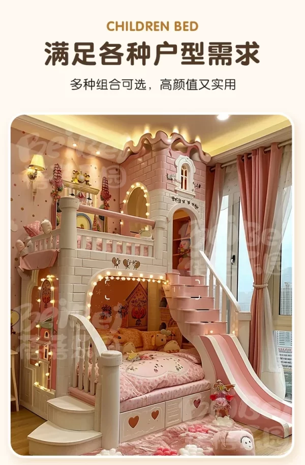 Kids Room Full House Custom Castle Bed Girl Princess Bunk Bed Deluxe European-style Family hotel bed - Image 11